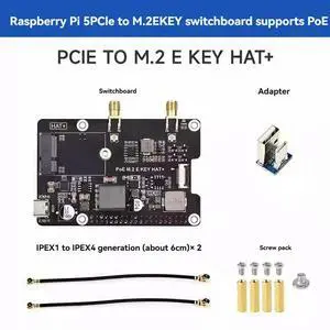 For Raspberry Pi 5 PCIe to M.2 E KEY with PoE HAT+ Supports NGFF Wireless Network Card/Bluetooth for RPI 5