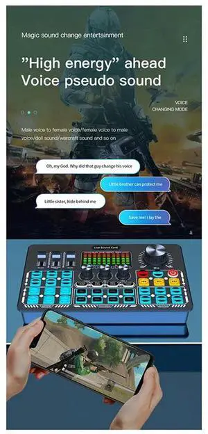 Q6S Live Sound Card Audio Interface with DJ Mixer Effects and Voice Changer Audio Mixing Console for Streaming