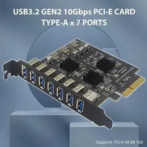 USB3.2 GEN2 10Gbps Pcie Expansion Card TYPE-A PCI-E 4X To 7 Ports USB 3.0 Expansion Adapter Card PCI-E Controller Card