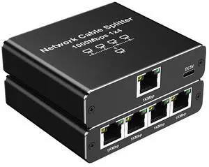 1 To 4 Gigabit Ethernet Splitter with USB Power Cable 1000Mbps High Speed 4 Devices Simultaneously Networking for Cat6/7/8 Cable