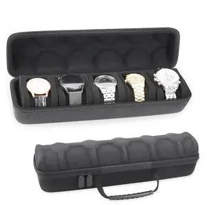 5 Slots Watch Travel Case Roll Soft Foam Pillows Hard Watch Box Organizer Watch Case Fit Up To 61mm Face Size Watch