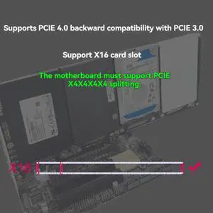 PH46-4 4-Disk SFF8639 U.2 NVME & SATA 2.5-Inch Hard Drive to PCIE4.0 Split Card PCIE4.0 X16 Hard Disk Adapter Card