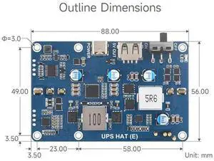 UPS HAT (E) For Raspberry Pi 5/4B/3B+, Bi-Directional Fast Charging, 5V 6A Output, Pogo Pins Connector