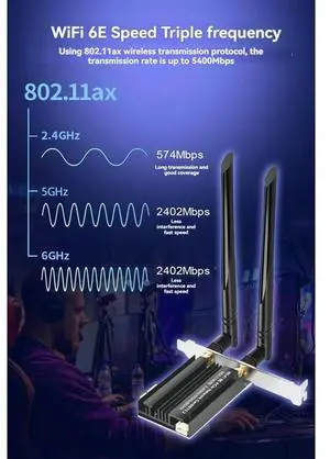 6E Pcie Wireless Network Card 5374Mbps Bluetooth 5.2 Tri-Band 2.4G/5G/6Ghz Adapter Card For Win10 Win11