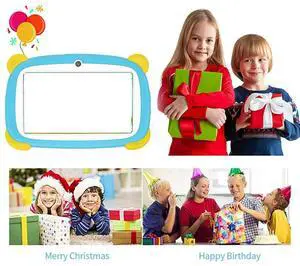 7-Inch Children'S Tablet Version IPS Screen Dual Card Explosion-Proof Screen Four Corners Anti-Fall Blue EU PLUG