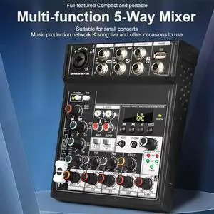 Portable Bluetooth Audio Mixer Console 5 Channels Soundcard USB Play Record Computer Playback Mini Audio Mixer Broadcast