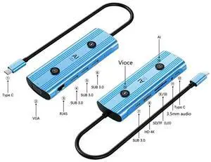 Ai USB-C Adapter Type-C Docking Station,13-In-1 Hub AI Voice Docking Station VGA USB RJ45 SD/TF 3.5Mm PD3.0
