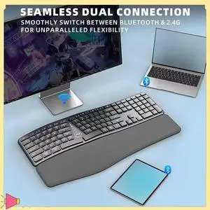 Ergonomic Wireless Keyboard With Wrist Rest BT Dual Mode Wireless Rechargeable Split Keyboard For PC 7/8/10