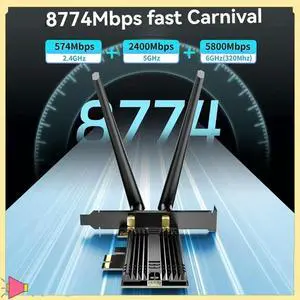 7 Wireless Network Card Bluetooth 5.4 PCIE Adapter 8774Mbps Tri-Band 2.4G/5G/6Ghz For Desktop PC 10/11