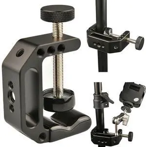 2 Pcs Support Small C Clamp with 1/4inch-20 & 3/8inch-16 Thread Hole Desk Clamps Aluminum Alloy Desktop Mount Holder Stand