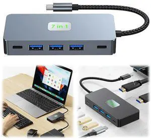 7 in 1 Dual HDMI-Compatible 4K Docking Station with 2 4K HDMI-Compatible Ports USB-C Hub USB C Dock for MacBook Pro XPS and More