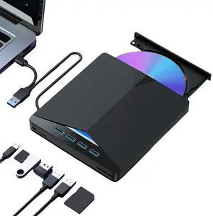7-in-1 USB 3.0 TypeC External Mobile Drive CD DVD Burner High-Speed Plug-and-Play for 11/10/8/7/Linux/ OS