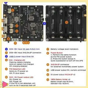 UPS For Raspberry Pi 5 UPS Power Management Board Supports 4 Batteries UPS Module For Raspberry Pi 5