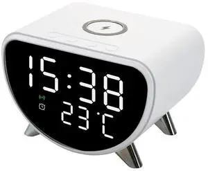 Digital Alarm Clock with Wireless Charging Desk Clock for Bedroom (White)
