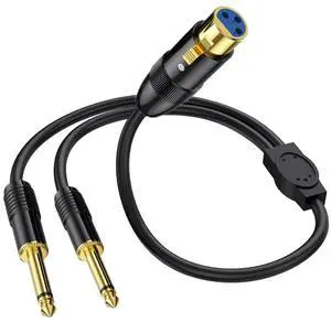 XLR Female To Dual 1/4 Inch Y Splitter Cable Female XLR To Double 6.35Mm Mono TS Plug Mic Audio Converter Adapter Cord
