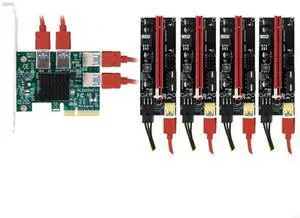 PCIe 1x to 16x Riser Card PCI-E 1 to 4 USB Hub + 4pcs 009S Riser Set for Eth
