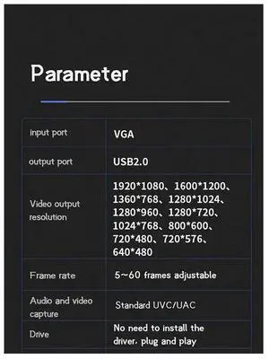 4X VGA To USB Adapter Converter With Audio And Video Capture Card 1080P Drive-Free High-Difinition Picture Quarity