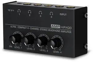 HA400 Mini Stereo Headphone Amplifier 4 Channels, Ultra-Portable With 6.5MM To 3.5MM Converter, EU Plug