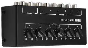 Stereo 6 Channel Passive Mixer RCA Portable Audio Mixer 6 In 2 Out Stereo Distributor Volume Control No Required