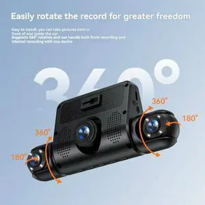 360° Car Dash Cam 4 Channels Video Recorder 1080P Car DVR 4 Lens Front Inside Rotatable Rear View Night Vision Black Box