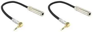 2X 6.35 Female Stereo To 3.5 Male Plug Jack Stereo Hifi Mic Audio Extension Cable Short 90 Degree Angled Audio Line