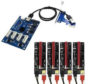 009S PCI-E Riser Card Set PCIe 1X to 16X Adapter 1 to 4 Ports USB 5Gbps Fast