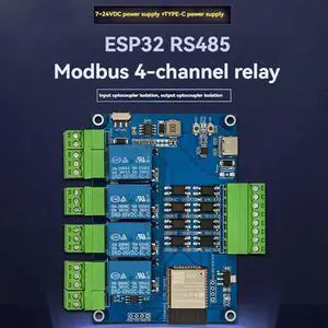 Bluetooth Enabled ESP32 RS485 Modbus 4 Channel Relay Module, 7-24V TYPE-C With Support