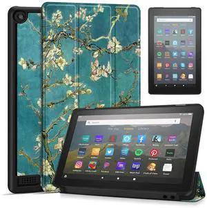 TNP Case Cover for  Kindle Fire 7 Tablet 9th & 7th Generation 2019 2017 Release - Smart Slim PU Leather Protective Sleeve w/Auto Sleep Wake (Almond Blossom)
