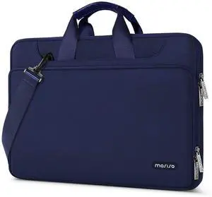MOSISO 360 Protective Laptop Shoulder Bag Compatible with MacBook Air/Pro, 13-13.3 inch Notebook, Compatible with MacBook Pro 14 inch M4 M3 M2 M1,Matching Color Sleeve with Belt, Navy Blue