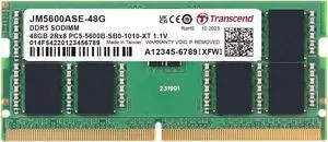 Transcend 48GB DDR5 5600MHz SO-DIMM Laptop RAM, Compatible w/HP Lenovo Dell ASUS Acer Computer Memory, On-die ECC Notebook Module Upgrade, 2Rx8, 1.1V PC5-44800 CL46, Unbuffered 262-Pin - JM5600ASE-48G