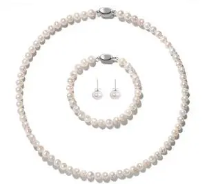 Freshwater Cultured Pearl Necklace Set for Women - 7-8mm AAA Round Real Pearl Jewelry Set Includes Necklace, Bracelet, Earrings, Perfect for Wedding, Party, Anniversary