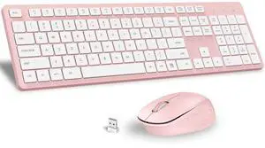LeadsaiL Pink Wireless Keyboard and Mouse Combo, Full-Sized Ergonomic Computer Keyboard, 2.4GHz Cordless Keyboard Silent Mouse Set with 2-in-1 USB Receiver, 12 FN Shortcuts for Windows Laptop, PC/Mac LeadsaiL Pink Wireless Keyboard and Mouse Combo, Full-Sized Ergonomic Computer Keyboard, 2.4GHz Cordless Keyboard Silent Mouse Set with 2-in-1 USB Receiver, 12 FN Shortcuts for Windows Laptop, PC/Mac