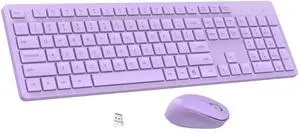 LeadsaiL Purple Wireless Keyboard and Mouse Combo, Full-Sized Ergonomic Computer Keyboard, 2.4GHz USB Cordless Keyboard Silent Mouse Set, 12 FN Shortcuts for Windows MacOS Laptop Computer