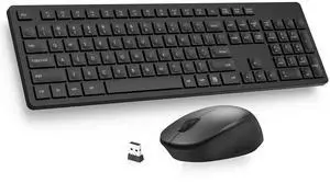 LeadsaiL Wireless Keyboard and Mouse Combo, Full-Sized Ergonomic Computer Keyboard, 2.4GHz Cordless Keyboard Silent Mouse Set with 2-in-1 USB Receiver, 12 FN Shortcuts for Windows Laptop, PC/Mac-Black