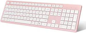 LeadsaiL Pink Wireless Keyboard, 2.4GHz Full-Sized Ergonomic Computer Keyboard, Cordless Noiseless Keyboard,12 FN Shortcuts for Windows MacOS Laptop Computer