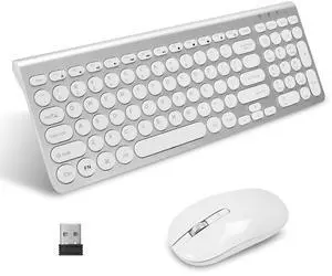 LeadsaiL Wireless Keyboard and Mouse Combo, Wireless USB Mouse and Computer Keyboard Set, Compact and Silent for Windows Laptop, Desktop, PC- Silver