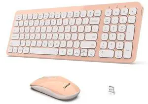 LeadsaiL Wireless Keyboard and Mouse Combo, Ergonomic Wireless Mouse and Keyboard Set for Computer, Compact and Silent Mouse and Keyboard for Laptop, Desktop, PC, Pink