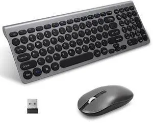 LeadsaiL Wireless Keyboard and Mouse Combo, Wireless USB Mouse and Computer Keyboard Set, Compact and Silent for Windows Laptop, Desktop, PC- Grey