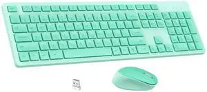 LeadsaiL K786 Wireless Keyboard and Mouse Combo, 2.4GHz Lag-Free Wireless, Full Size Ergonomic Keyboard Silent Mouse for Windows Mac PC Laptop, 12 FN Shortcuts, Long Battery Life - Mint Green