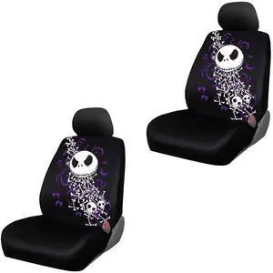 Nightmare Before Christmas Jack Skellington Bones Disney Movie Cartoon Character Auto Car Truck SUV Vehicle Low Back Front Bucket Seat Covers - Pair