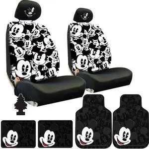 New Yupbizauto Car Accessories Bundle Set Disney Mickey Mouse Design Low Back Seat Covers Heavy Duty Floor Mats Embroidery Headrest Covers Universal Fit for Cars,Trucks, SUVs for Men, Women