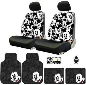 8 Pieces Bundle Disney Mickey Mouse Design Low Back Car Seat Covers Heavy Duty Floor Mats Accessories Bundle Set