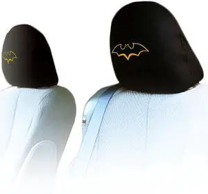 Yupbizauto Black Fabric Car Headrest Covers with Embroidery Bat Design Universal Fit Seat Headrest Protectors 1 Pair Stylish, Durable Car Accessories for Interior Upgrade