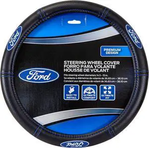Plasticolor Ford Steering Wheel Cover Bundle Set  Premium Deluxe High-Contrast Stitching, Non-Slip Grip, Universal Fit for Cars, Trucks & SUVs
