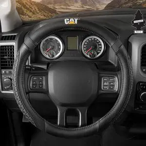 Caterpillar Car Steering Wheel Cover, Large 16 inch Size, Tire Tread Inspired Traction Grip Design, Black Steering Wheel Cover for Car Auto Truck Van SUV Bundle
