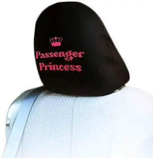 Yupbizauto New Black Fabric Passenger Princess Design Car Truck SUV Van Seat Headrest Cover Fit for Cars Vans Trucks - One Piece (Passenger Princess)