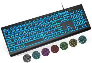 SABLUTE Large Print Backlit Keyboard, Wired USB Lighted Computer Keyboards with 7-Color & 4 Modes Backlit, Oversize Letters Keys Easy to See and Type, Keyboard Compatible for PC, Laptop
