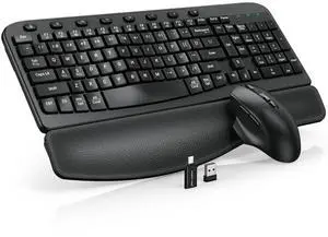 Wireless Keyboard and Mouse Combo, Ergonomic Wave Keys, Cushioned Plam Rest, 4-Level DPI Adjustable, 2.4G Lag-Free Full Size Natural Typing Keyboards Cordless Set for Windows/macOS/PC/Laptop -SABLUTE