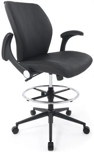 CHAIRMAN® 8 Hours Multi-Purpose Ergonomic Padded Mid-Back Faux Leather Swivel Adjustable Drafting Chair with flip-up Arms and Foot Ring, Standing-Desk Matched Tall Swivel Computer Office Stool, Black