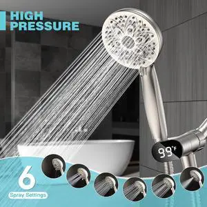 AOSJ-Handheld Showerheads with LED Display Temperature -  High Flow Showerhead with 6 Different Shower Modes - High Pressure even at Low Water Pressure - for Pet Bathing and Baby Care
